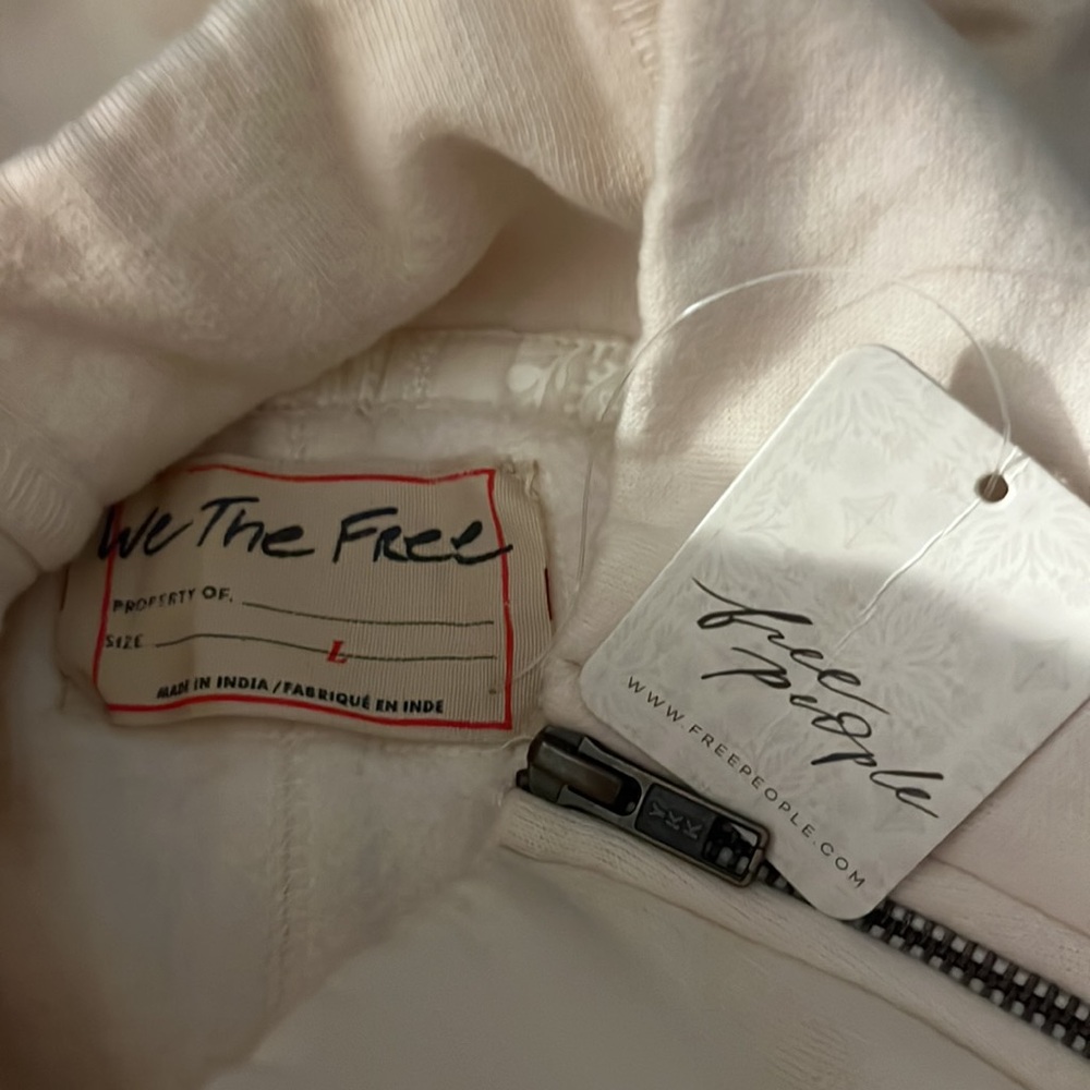 Free People Just A Game Neutral 1/4 Zip Mock Neck Sweatshirt Size Large - Picture 8 of 10